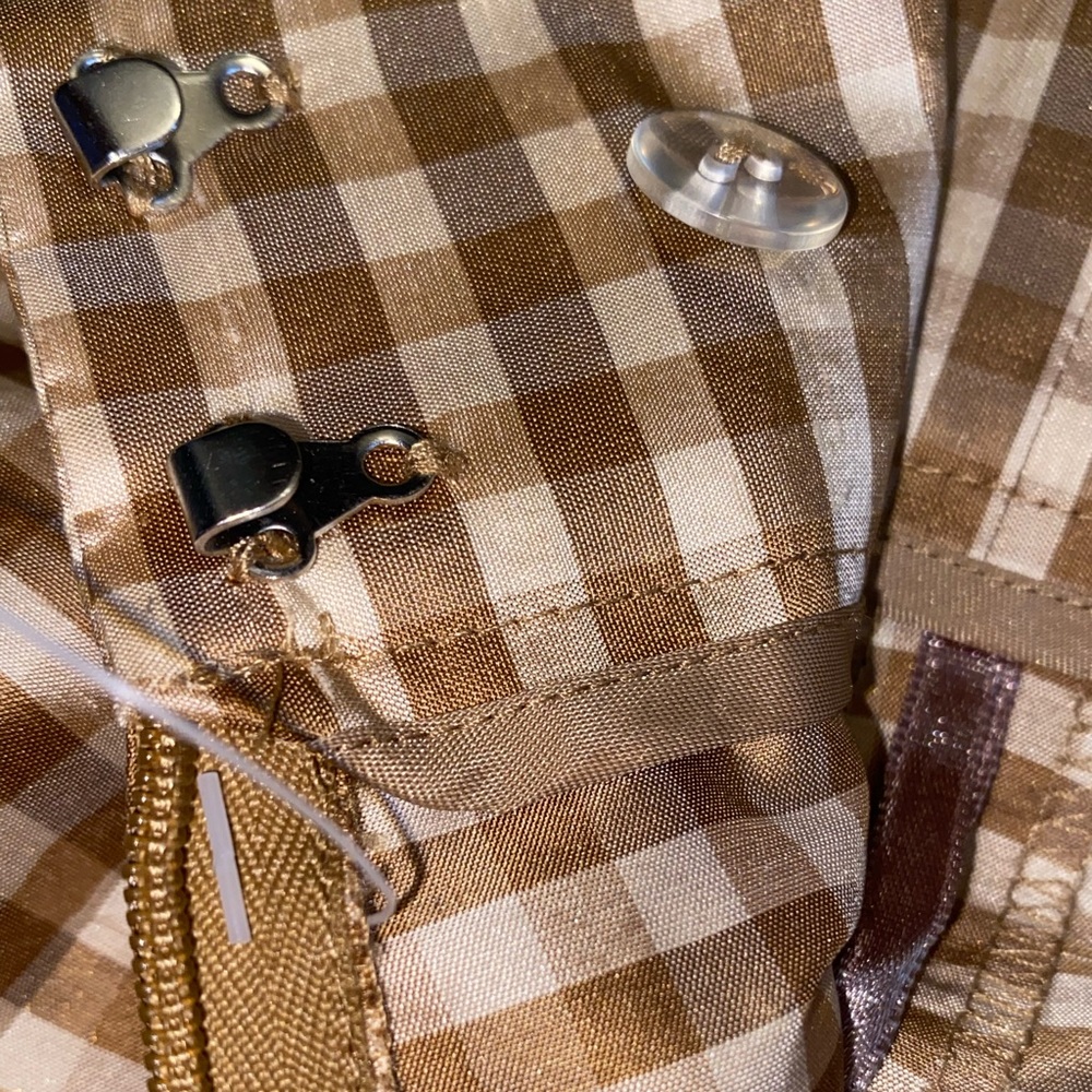 100% Silk Liz Claiborne Tan & White Gingham Cropped Pants - Picture 9 of 12